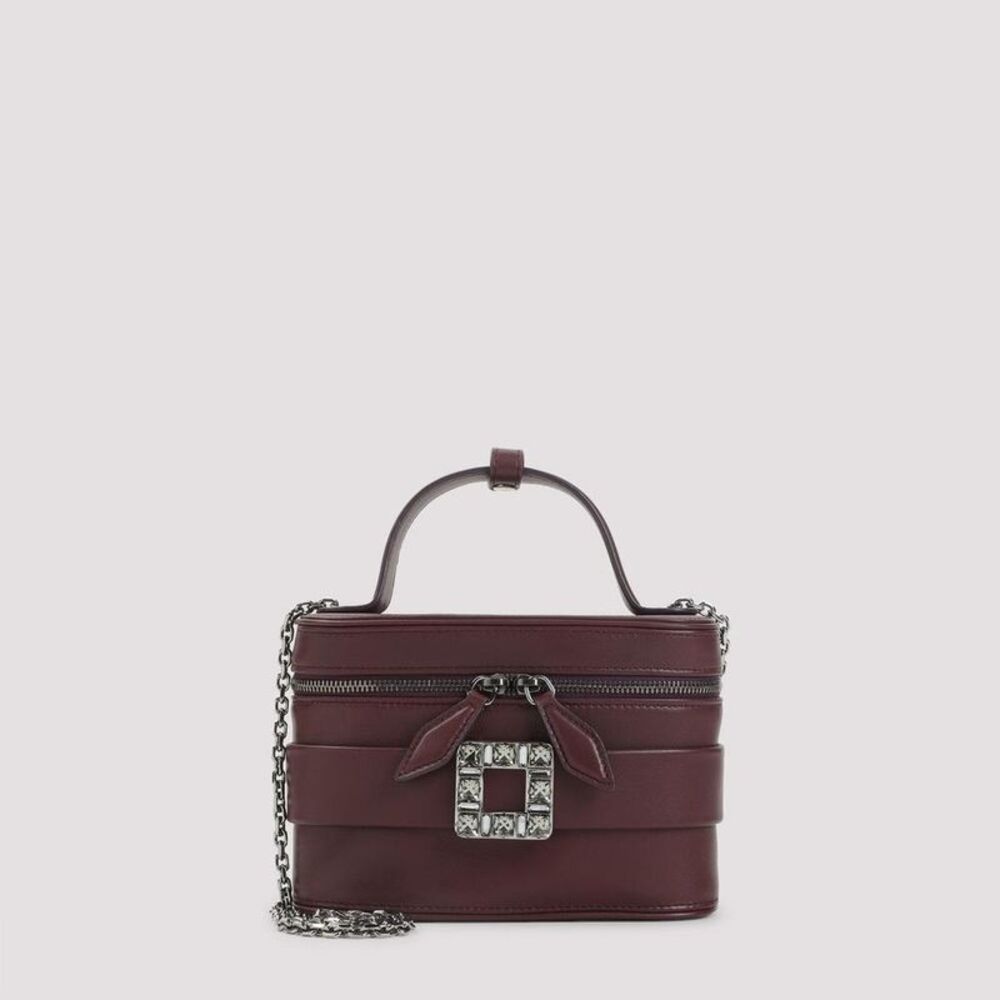 ROGER VIVIER Crystal Buckle Vanity Case Handbag Women BURGUNDY Handbags
